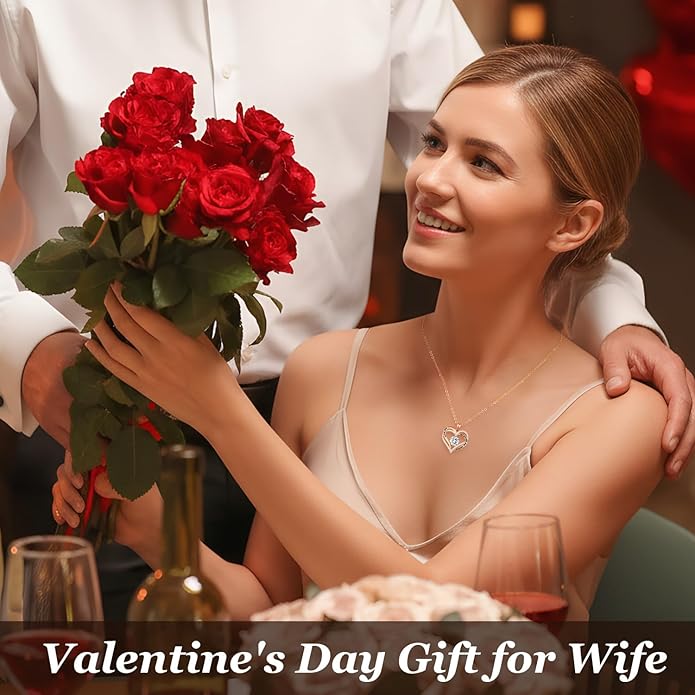 CDE Valentine's Day Gift Forever Love Heart Necklaces for Women, Wedding Anniversary, Birthday Mothers Christmas Day Gifts for Mom, Mother, Wife, S925 Silver Jewelry with Birthstone Pendant