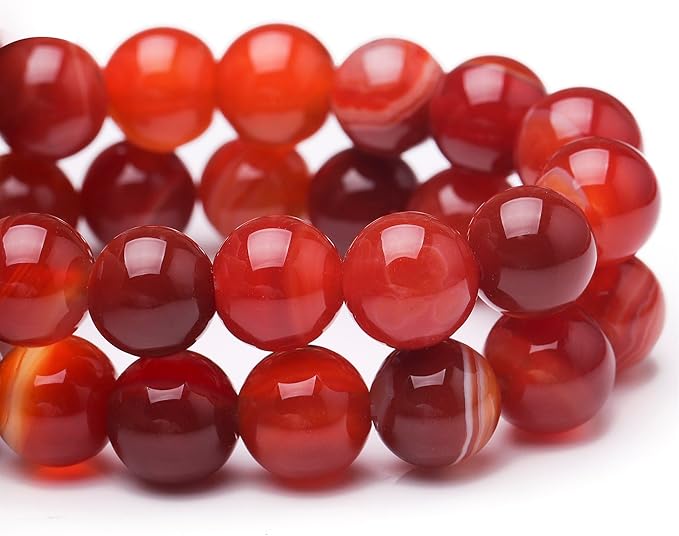 Natural Stone Beads for Jewelry Making,6mm Red Stripe Agate Polished Smooth Round Gemstone Beads for Bracelet Necklace 15 Inch