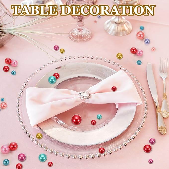 MECCANIXITY 150 Pcs Pearl Bead for Vase Filler, 20/14/10mm Faux Pearl Floating Beads Makeup NO Hole for Candles Centerpieces Table Scatter Wedding Home Decoration(Rose Gold)