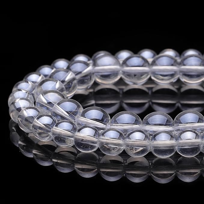 Youngbling Natural Crystal Beads for Jewelry Making,8mm Clear Quartz Polished Round Smooth Stone,Genuine Real Stone Red Beads for Bracelet Necklace 15 Inch(Clear Quartz,8mm)