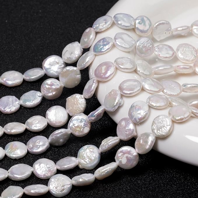 20pcs 9-10mm Round Baroque Pearl Beads, White Freshwater Pearls for Jewelry Making, Bracelets, Necklaces and DIY Craft