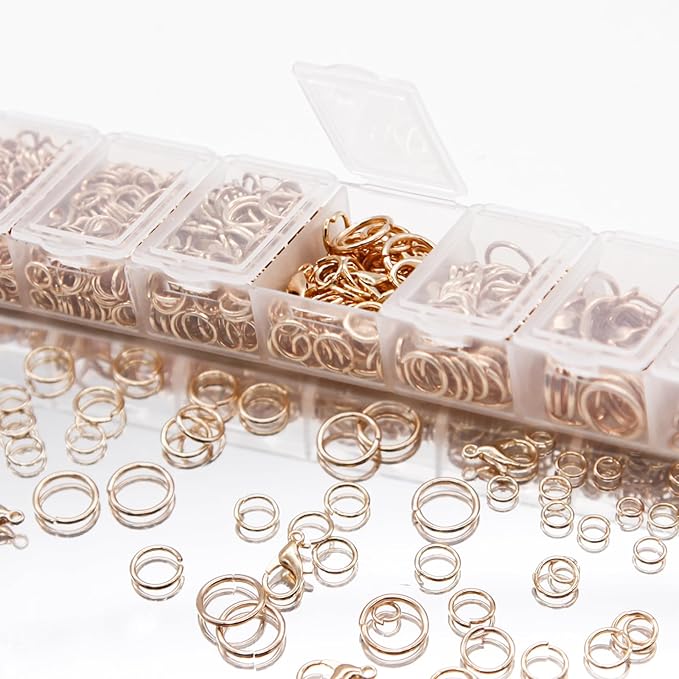 EuTengHao 1504Pcs Open Jump Ring and Lobster Clasps Kit Jewelry Making Repair Kit with Jewelry Pliers Tweezers (KC Gold)