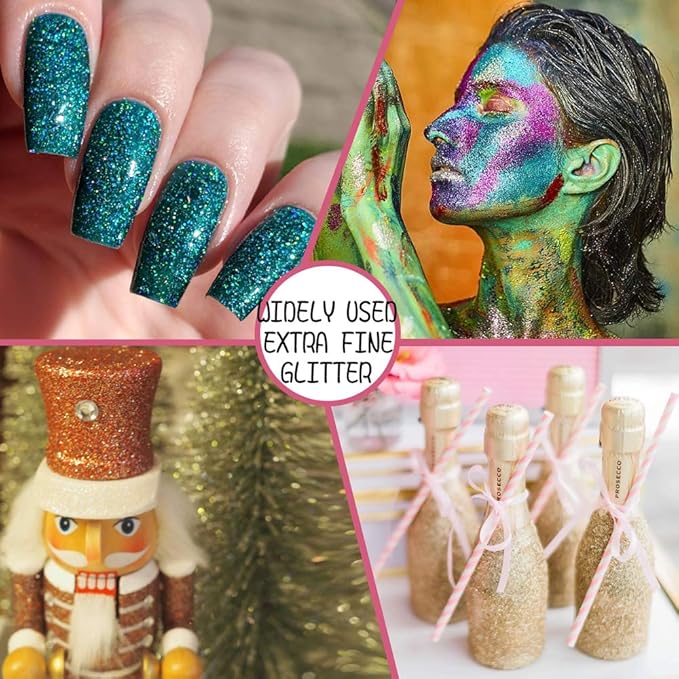 Extra Fine Glitter, Set of 24 Colors Nail Arts Cosmetic, Resin Crafts Loose Glitter Powder Shaker for Face Body Hair Eye Lip Gloss Makeup, Slime and Tumbler Making (8g)