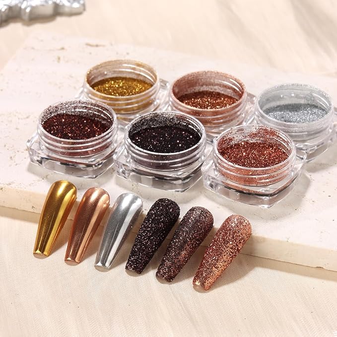 SUTOKAKA Chrome Nail Powder Metallic Mirror Effect Pigment Dust, Champagne Golden Ultra Fine Holographic Glitter Powder Reflective Pigment for DIY Gel Polish Nail Art, Resin Craft