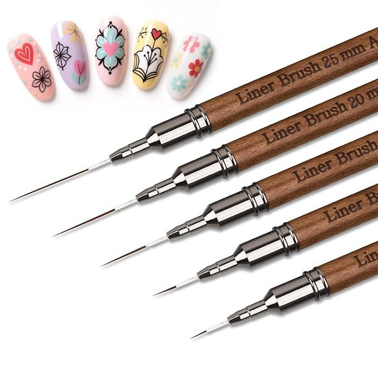 Artdone Wood Grain Nail Art Pens, Liner Brushes Set, 5PCS Brown Color Nail Tools For Long Lines, Thin Details, Fine Drawing, Liner Brush UV Gel Polish Painting Nail Design Sizes 5/12/13/20/25mm