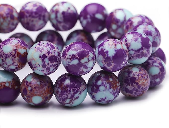 Natural Stone Beads for Jewelry Making,6mm Purple-Blue Imperial Jasper Polished Smooth Round Gemstone Beads for Bracelet Necklace 15 Inch