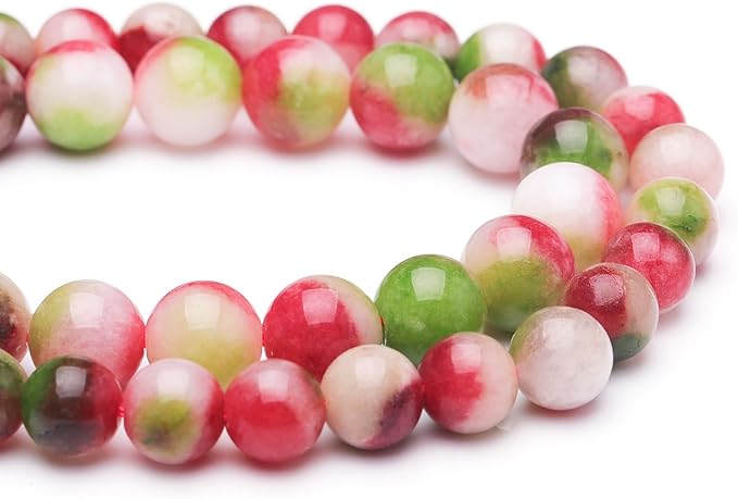 Natural Stone Beads for Jewelry Making,10mm Watermelon Tourmaline Polished Smooth Round Gemstone Beads for Bracelet Necklace 15 Inch