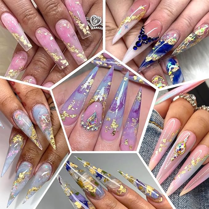 6 Bottles Holographic Nail Glitter Foils, Metallic Gold Silver Hot Pink Ultra-Thin Aluminum Foil Flakes for Nails, Resin Jewelry Making, Painting Art Nail Supplies DIY Manicure Charms Decorations