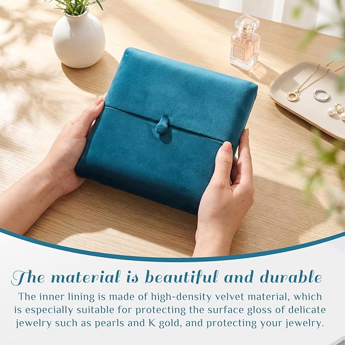 Nosiny 4 Pcs 7 x 7 x 1.6 Inches Valentine‘S Velvet Blue Heart-shaped Jewelry Box Set Foldable Storage Case for Pearl Necklace, Display and Organizer