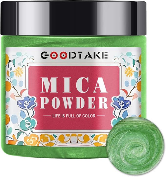 GOODTAKE Light Green Mica Powder – Mica Powder for Resin, Candle Making, Soap Making – Mica Pigment Powder – Soap Making Dye – for Nail Polish, Eye Shadow, Slime Mica Powders (Light Green, 2 oz)