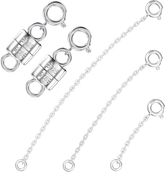 925 Sterling Silver Necklace Extender and Magnetic Clasps for Necklaces,Bracelet Extender Jewelry Extension with Magnetic Necklace Clasps and Closures