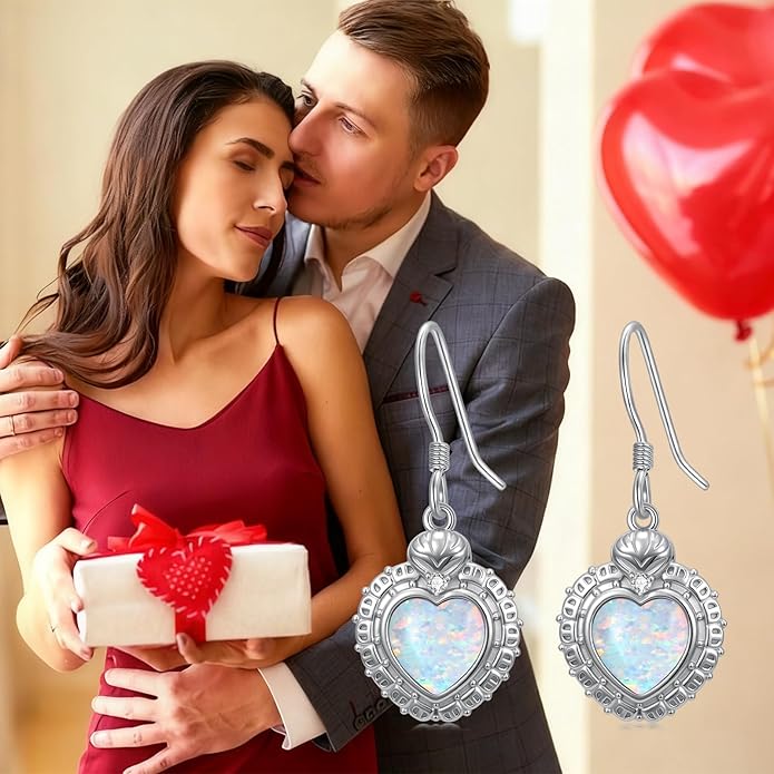 Opal Earrings for Women Opal with Genuine Diamond Dangle Drops Earrings 925 Sterling Silver Diamond Jewelry Earrings Gifts For Her