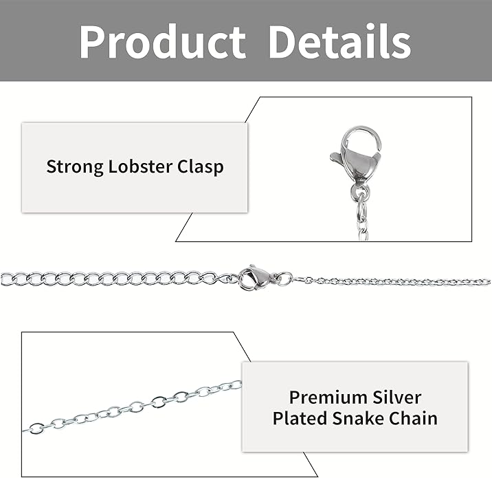30 Pack Necklace Chains Bulk, Silver Chain Necklace, 1.5mm Stainless Steel Necklace Chains for Jewelry Making
