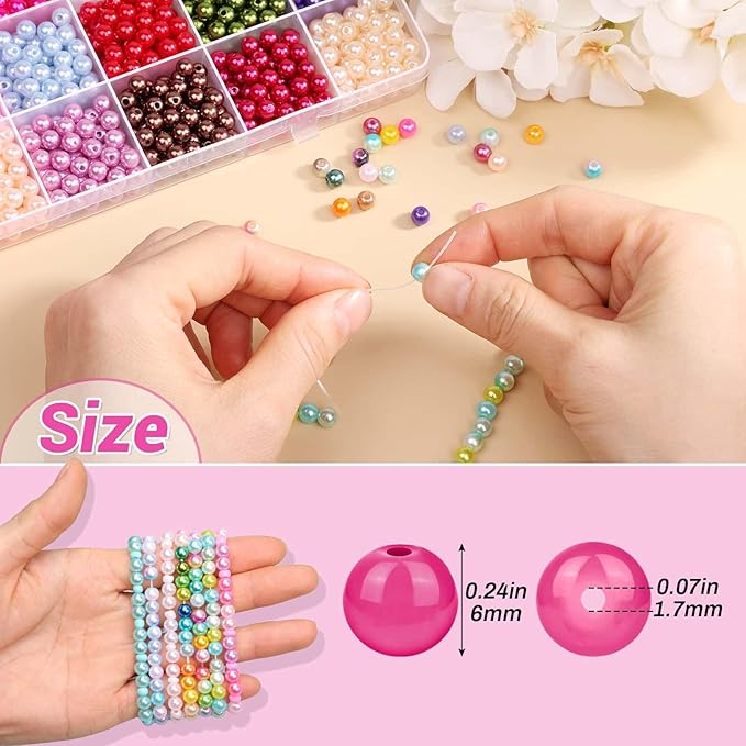 4500Pcs 6mm Pearl Beads for Bracelets Making 56 Colors, Small Round Pearl Bracelet Beads for Crafts, Jewelry, Necklace Earrings Bracelets