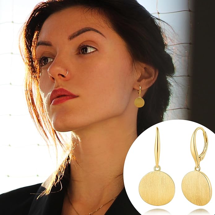 Cossa Dangle Earrings 14K Gold Drop Earrings for Women Disc Dangle Stylish Leverback Earring with Cubic Zirconia Drop Earring A Must-have Fashion Accessory