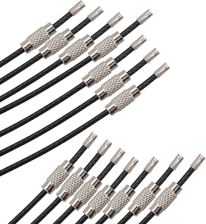 AMUU Keychain Loop 14pcs 6.3/4.3In Stainless Steel Wire Rings for Hanging Luggage Tag Keyrings ID Keepers Colors/Black/Sliver