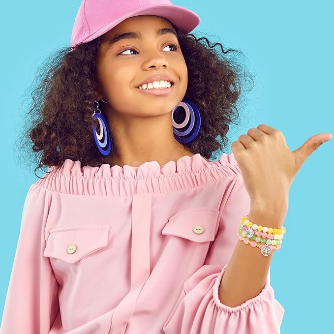 Funtopia 8mm Glass Beads for Bracelets, 36 Colors Crystal Beads for Jewelry Making, 1061pcs Bracelet Making Kit, Round Glass Bead for DIY Earrings Necklace Crafts with Spacer Bead and Charms