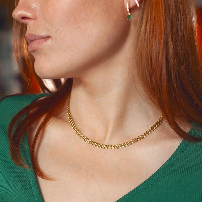 Aobei Pearl 18K Gold Plated Paperclip Chain Choker Satellite Chain Freshwater Cultured Biwa Pearl Pendant Necklace Dainty Jewelry for Women