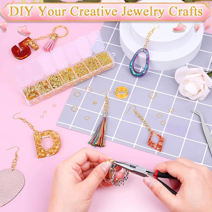 Paxcoo Gold Jump Rings for Jewelry Making - 1500Pcs Necklace Repair Kit With Supplies and Pliers for Bangle Charms, Earrings and Nail Piercing