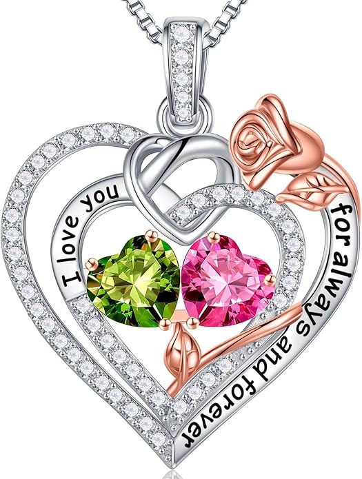 Iefil Valentines Day Gifts for Her Wife - 925 Sterling Silver Double Birthstone Necklace, Anniversary Birthday Gifts for Women, Jewelry Gift for Wife Girlfriend Mom Her