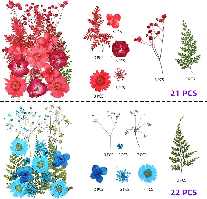 172Pcs Dried Flowers for Resin, Small Pressed Dried Flowers for Crafts Jewelry Making, Natural Real Dry Flowers for Resin Molds, Scrapbooking DIY, Soap Candle Making with Tweezers Butterfly Stickers