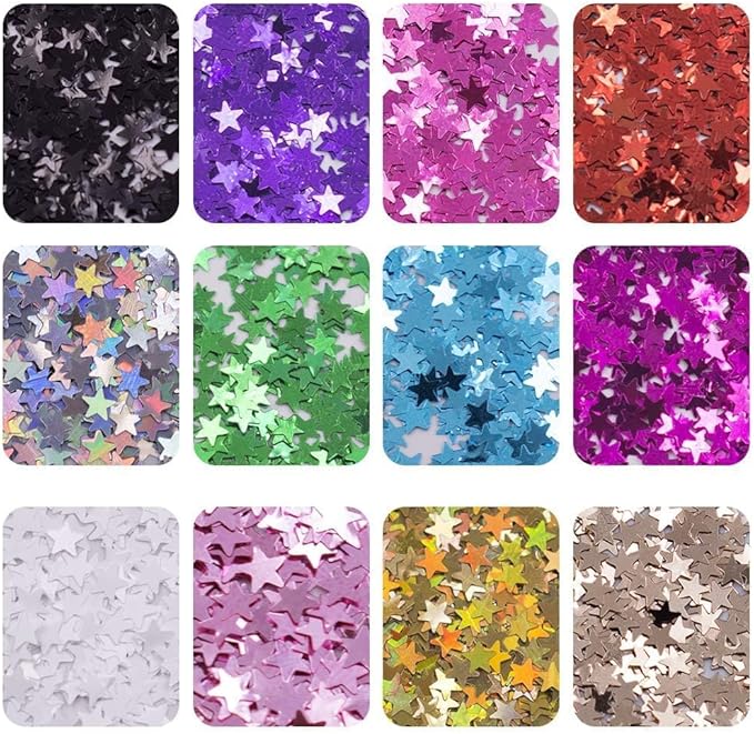EBANKU Star Glitter Confetti, 24 Boxes Holographic Sequins 3D Laser Nail Art Flakes Colorful Nail Glitter Manicure Decals Nail Decoration