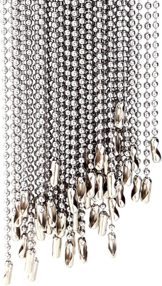 Dog Tag Chain 50 Pack, 2.3mm Stainless Steel Ball Chain Necklace with Connectors, Durable Dog Tag Necklace for Men, Military Dog Tag Chains, Heavy Duty Hypoallergenic Tarnish Resistant