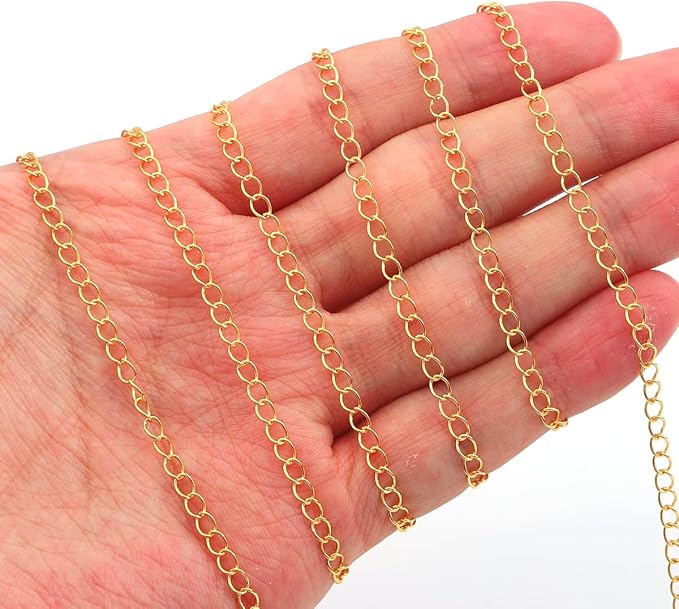 BEADIA 18K Gold Plated Tail Chains 3.0mm 2 Meters Extension Chains for Jewelry Making Findings