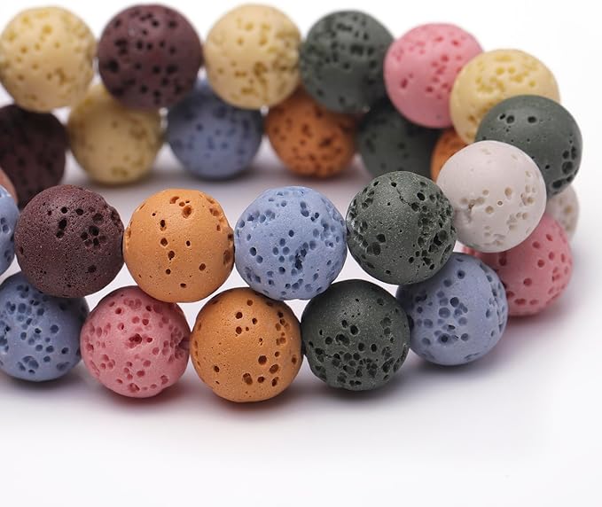 Natural Stone Beads for Jewelry Making,8mm Colorful Lava Polished Smooth Round Gemstone Beads for Bracelet Necklace 15 Inch