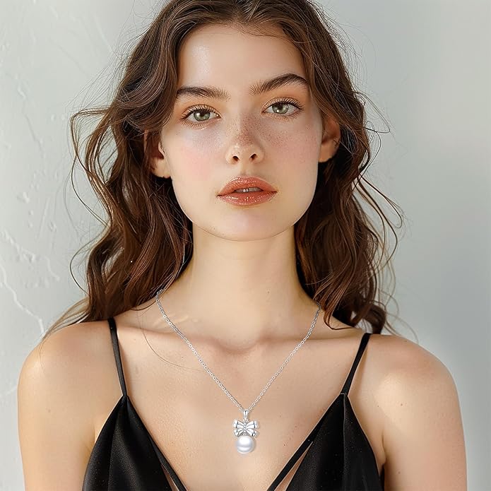 Pearl Pendant Necklace for Women,925 Sterling Silver Pendant Jewelry,Anniversary Christmas Birthday Valentines Gifts for Wife, Mom, Dauhter, Girlfriend,Her