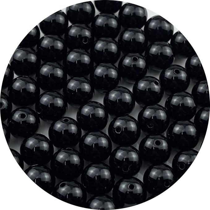 YUEXIGO 60pcs Acrylic Round Beads for Crafts 14mm Resin Candy Color Spacer Beads with Hole for Jewelry Making Sewing Crafts Decoration Necklaces Bracelets Earrings Supplies(Black)