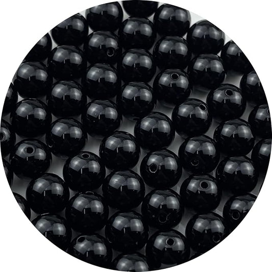 YUEXIGO 60pcs Acrylic Round Beads for Crafts 14mm Resin Candy Color Spacer Beads with Hole for Jewelry Making Sewing Crafts Decoration Necklaces Bracelets Earrings Supplies(Black)