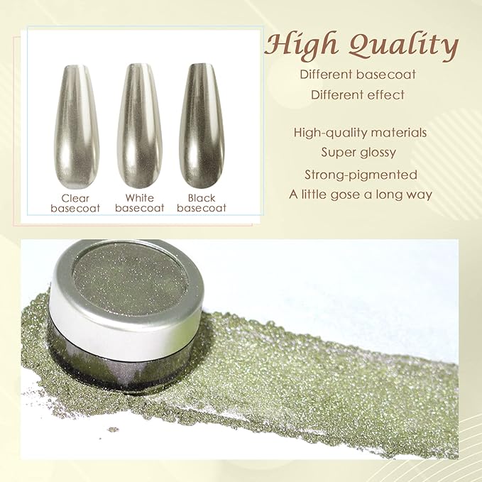 Laza Chrome Nail Powder Mirror Effect Metallic Dust Holographic Glitter Glazed Manicure Decoration Reflective Pigment for DIY Gel Polish Nail Art, Resin Craft, Gifts - Champagne Silver