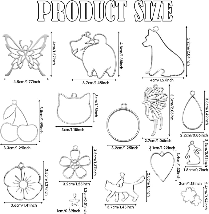 40Pcs UV Resin Keychain Molds – All-in-One Craft Supplies for Personalized Keychain Jewelry Making with 15 Designs (Animals, Flowers), Metal Molds, 20 Keyrings & 40 Jump Rings