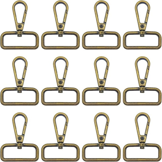 12pcs 1.25" Inside Diameter D Ring Lobster Clasp Claw Swivel Clasps Claw for Push Gate Snap Hooks Trigger Clips Swivel Snap Fashion Clips DIY Crafts Supplies(Antique Bronze)