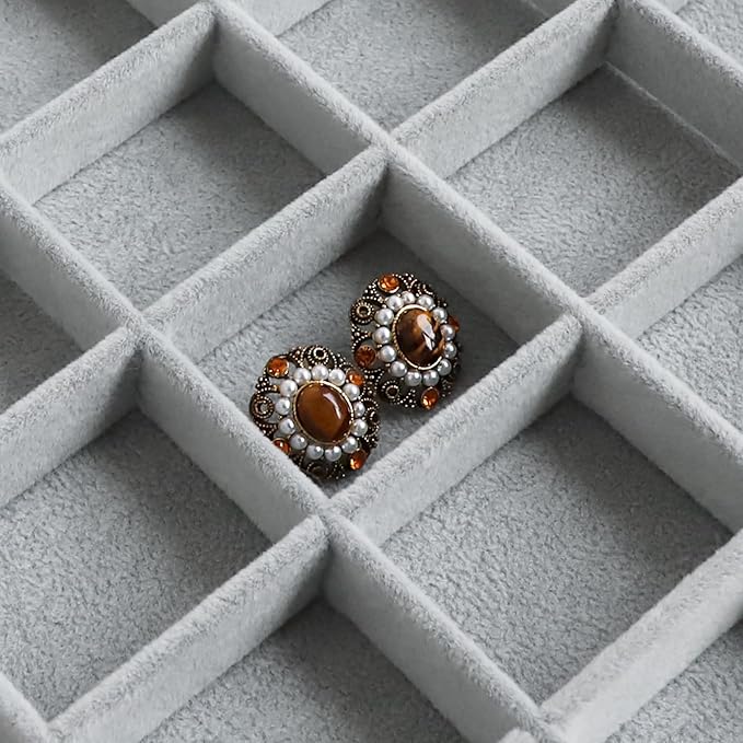 Wudygirl 30 Grid Jewelry Organizer Velvet Jewelry Box Jewelry Tray with Clear Lid Storage Case Showcase Display Stackable Removable (30 Grid)