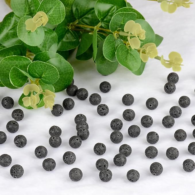 Natural Stone Genuine Stones DIY Black Lava Round Beads 8mm 100pcs Beading Loose Gemstone Hole Size 1mm Charm Smooth Beads for Bracelets Necklaces Earrings (Black Lava 8mm)