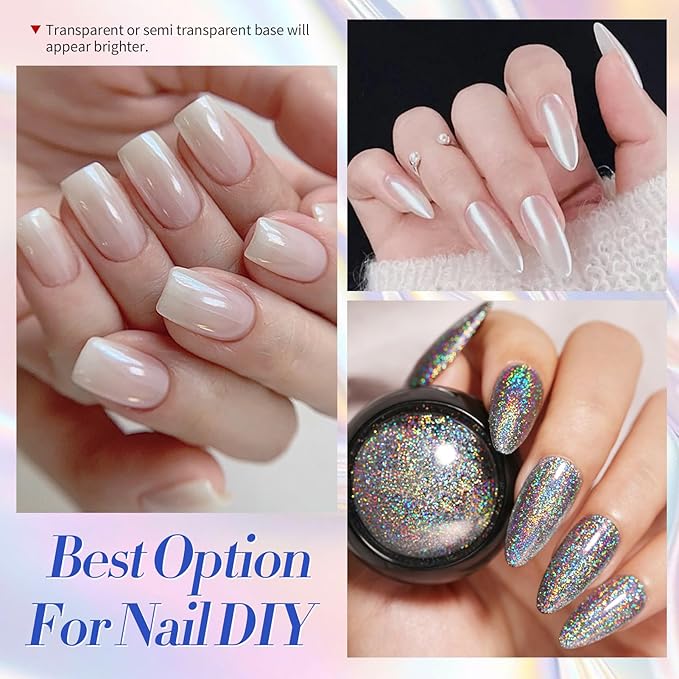 BORN PRETTY Chrome Nail Powder,White Pearl Metallic Mirror Holographic Chrome Powder for Nails,Pearl Glitter Pigment Dust Kit Nail Art Decoration Sets