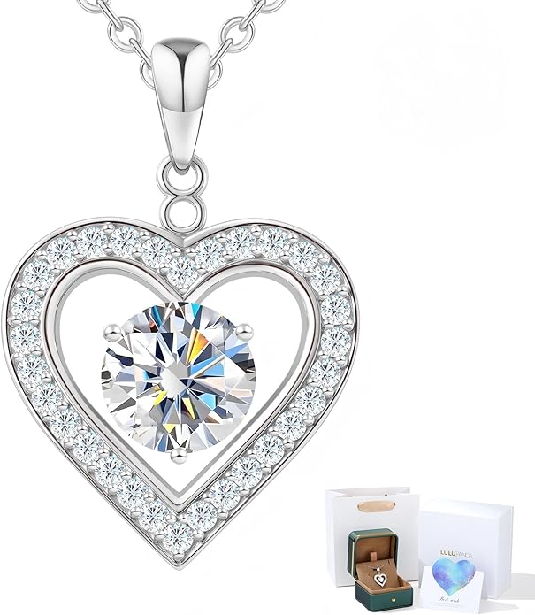 Heart Pendant Necklace for Women: Luxury Gift for Wife Girlfriend Mom/Her - 3ct D Color Moissanite - Gold Jewelry with Gift Box- Hypoallergenic & Adjustable Chain - Daily & Special Occasion Wear