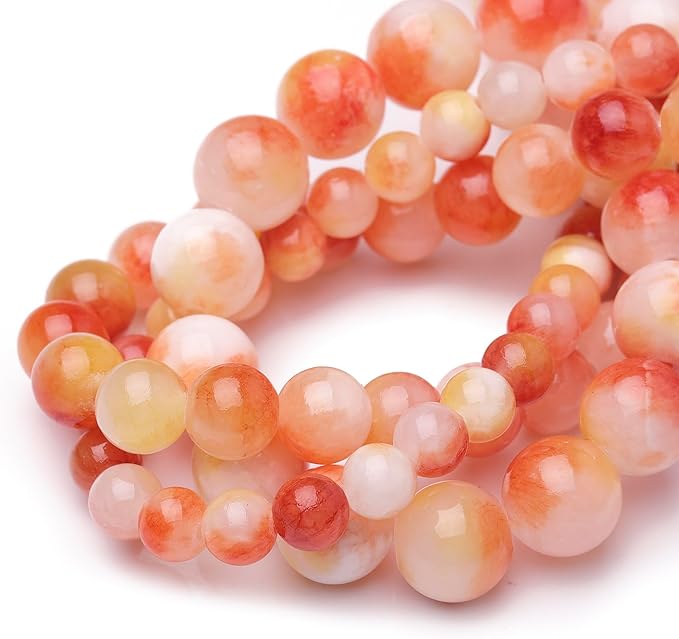 Natural Stone Beads for Jewelry Making,6mm Orange Jade Polished Smooth Round Gemstone Beads for Bracelet Necklace 15 Inch