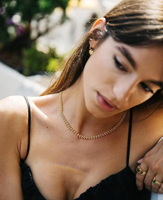 Aobei Pearl 18K Gold Plated Paperclip Chain Choker Satellite Chain Freshwater Cultured Biwa Pearl Pendant Necklace Dainty Jewelry for Women