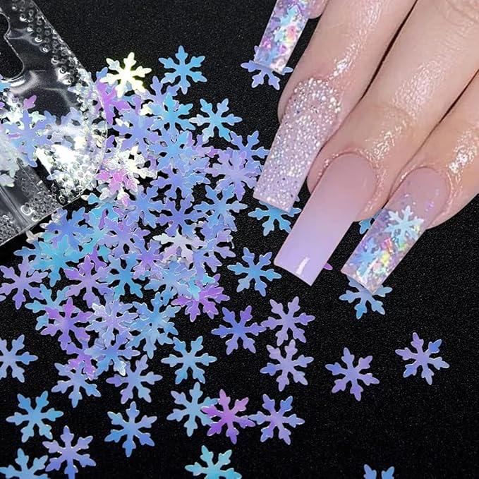 6 Colors Snowflake Glitter Nail Sequins - Snowflakes 3D Nail Art Luxury Flakes Holographic Laser Snow Flakes Christmas Nail Glitters Xmas Winter Nail Stickers for Acrylic Nails Art Decorations Crafts