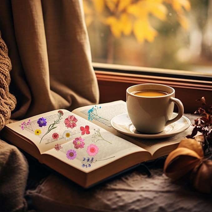 200Pcs Dried Pressed Flowers Resin Mould Real Flowers Natural Dry Leaves Bulk Mixed Colorful Herbs Kit with Tweezers for Scrapbooking DIY Candle Jewelry Crafts Making Nails Decoration(Multicolor)