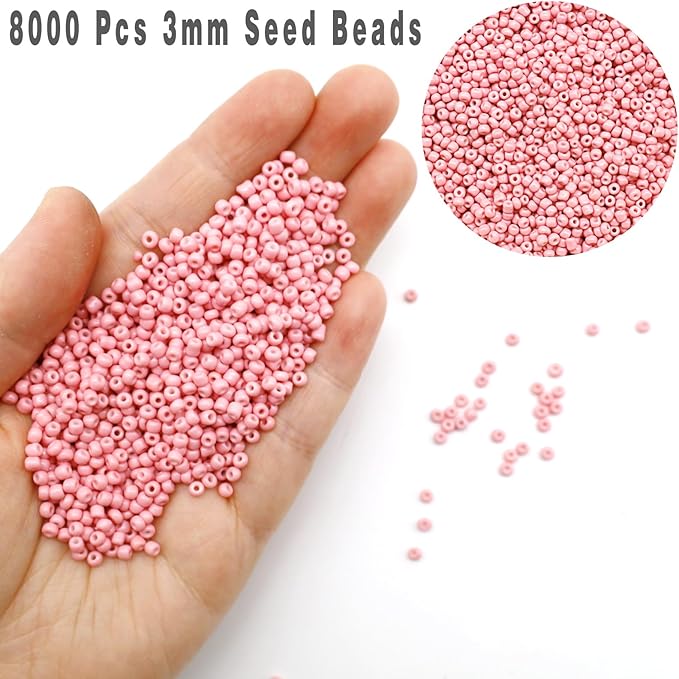 THUTEP 8000 pcs 3mm Seed Beads, Tiny Craft Beads for Bracelet Making, Bracelet Kits for DIY Jewelry Craft (Mediumpink)
