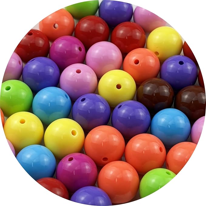 YUEXIGO 40pcs Acrylic Round Beads for Crafts 18mm Resin Candy Color Spacer Beads with Hole for Jewelry Making Sewing Crafts Decoration Necklaces Bracelets Earrings Supplies(Dark Mix Colors)