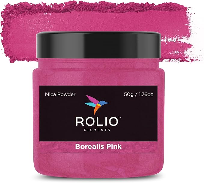 Rolio Premium Mica Powder - Borealis Pink (50G / 1.76oz) - 1 Jar of Pink Pigment Powder for Epoxy Resin, Dye, Soap Making, Nail Polish, Paint, Candle Making, Bath Bombs, Slime