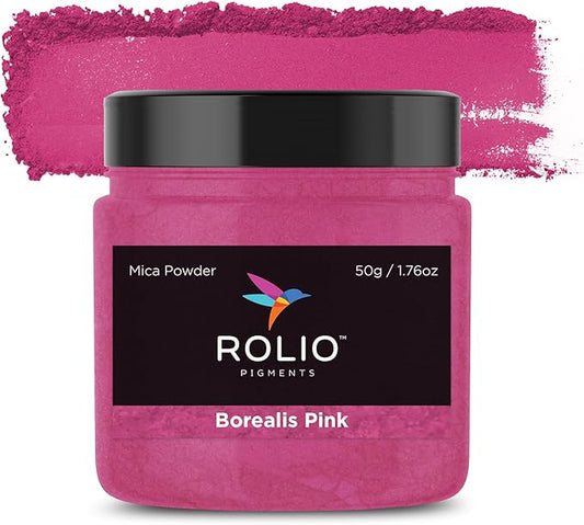 Rolio Premium Mica Powder - Borealis Pink (50G / 1.76oz) - 1 Jar of Pink Pigment Powder for Epoxy Resin, Dye, Soap Making, Nail Polish, Paint, Candle Making, Bath Bombs, Slime
