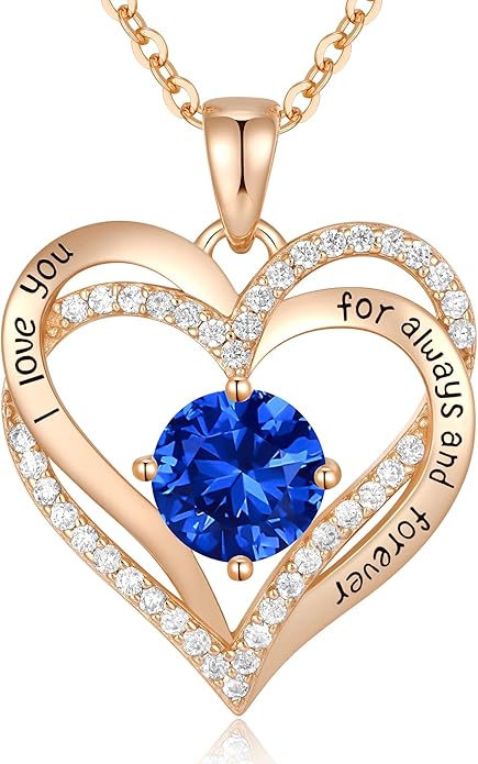 CDE Valentine's Day Gift Forever Love Heart Necklaces for Women, Wedding Anniversary, Birthday Mothers Christmas Day Gifts for Mom, Mother, Wife, S925 Silver Jewelry with Birthstone Pendant