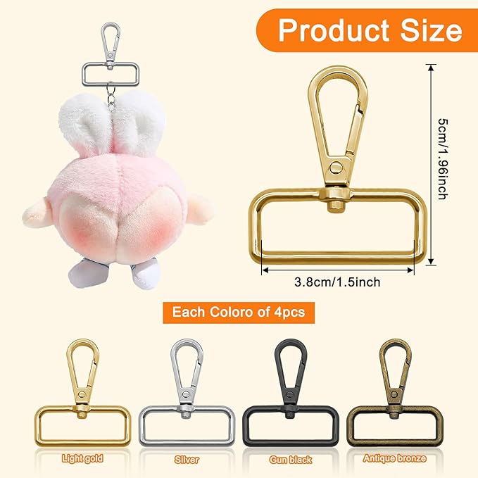 16pcs Swivel Clasps 1 1/2 inch Metal Swivel Lobster Clasp Claw Lanyard Snap Hook Metal Clasp Hook Keychain Clip Hook for Keychain Making, Lanyard Making, Purse Hardware, DIY Craft(4 Colors)
