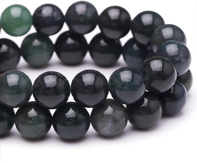 Natural Stone Beads for Jewelry Making,8mm Moss Agate Polished Smooth Round Gemstone Beads for Bracelet Necklace 15 Inch